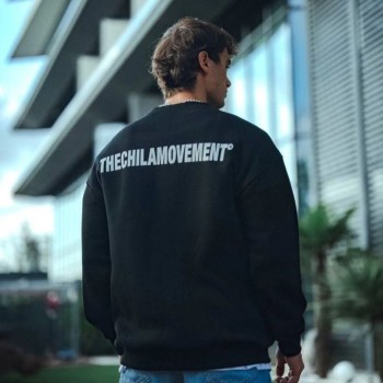 Erkek 3 iplik Pamuklu Bisiklet Yaka Oversize Baskılı SweatShirt - Siyah