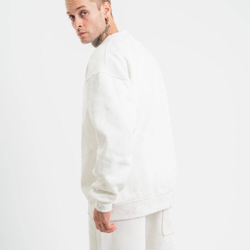 ERKEK 3 İplik Pamuklu Bisiklet Yaka Yıkamalı SweatShirt - Beyaz