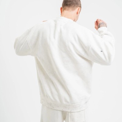 ERKEK 3 İplik Pamuklu Bisiklet Yaka Yıkamalı SweatShirt - Beyaz