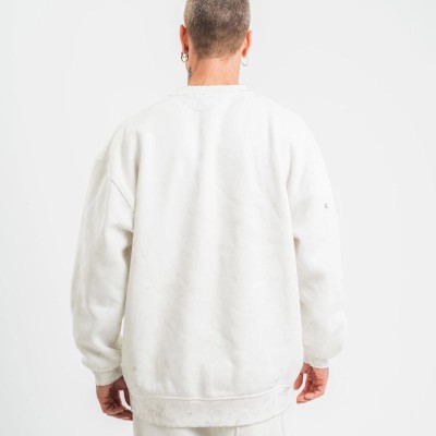 ERKEK 3 İplik Pamuklu Bisiklet Yaka Yıkamalı SweatShirt - Beyaz