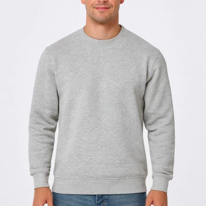 Erkek 3 İplik Pamuklu Düz Bisiklet Yaka SweatShirt - Gri