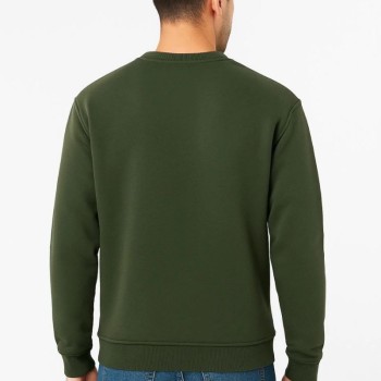 Erkek 3 İplik Pamuklu Düz Bisiklet Yaka SweatShirt - Haki