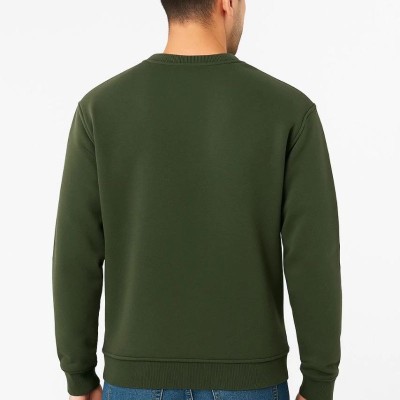 Erkek 3 İplik Pamuklu Düz Bisiklet Yaka SweatShirt - Haki