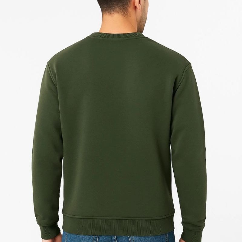 Erkek 3 İplik Pamuklu Düz Bisiklet Yaka SweatShirt - Haki
