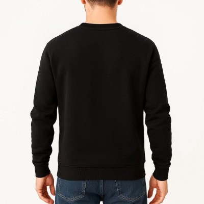 Erkek 3 İplik Pamuklu Düz Bisiklet Yaka SweatShirt - Siyah
