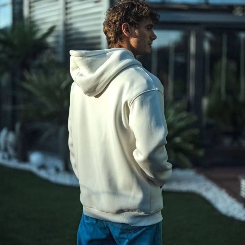 Erkek 3 İplik Pamuklu Kapüşonlu Basic SweatShirt Hoodie - Beyaz