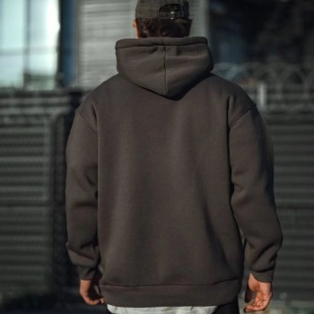 Erkek 3 İplik Pamuklu Kapüşonlu Basic SweatShirt Hoodie - Füme