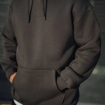 Erkek 3 İplik Pamuklu Kapüşonlu Basic SweatShirt Hoodie - Füme