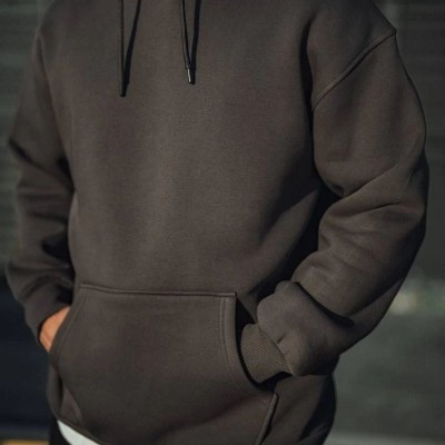 Erkek 3 İplik Pamuklu Kapüşonlu Basic SweatShirt Hoodie - Füme
