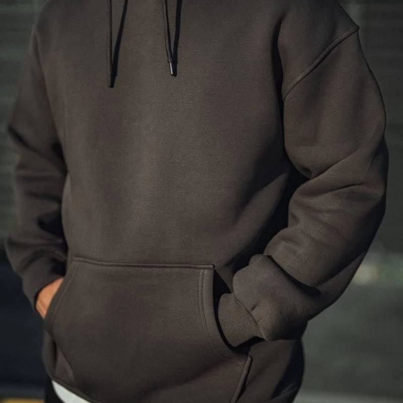 Erkek 3 İplik Pamuklu Kapüşonlu Basic SweatShirt Hoodie - Füme