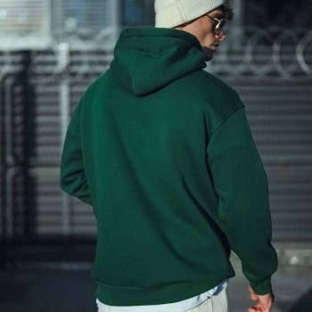 Erkek 3 İplik Pamuklu Kapüşonlu Basic SweatShirt Hoodie - Haki