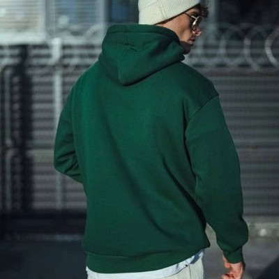 Erkek 3 İplik Pamuklu Kapüşonlu Basic SweatShirt Hoodie - Haki