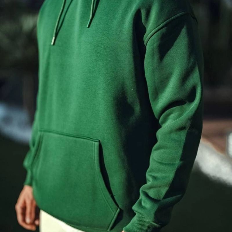 Erkek 3 İplik Pamuklu Kapüşonlu Basic SweatShirt Hoodie - Haki