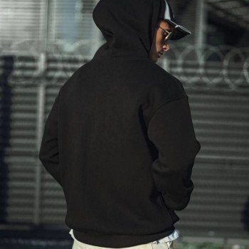 Erkek 3 İplik Pamuklu Kapüşonlu Basic SweatShirt Hoodie - Siyah