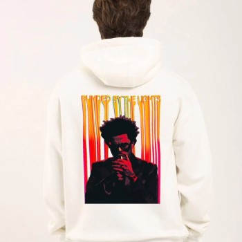 Erkek 3 İplik Pamuklu Kapüşonlu Baskılı Cepli Oversize Sweatshirt Hoodie - Beyaz