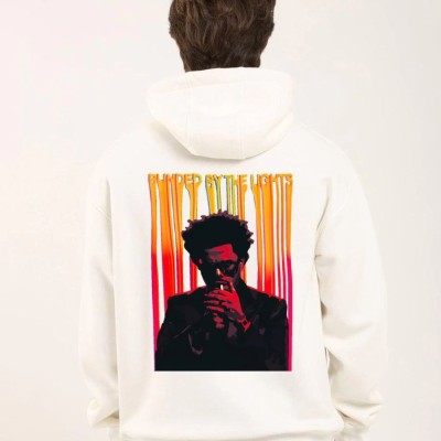 Erkek 3 İplik Pamuklu Kapüşonlu Baskılı Cepli Oversize Sweatshirt Hoodie - Beyaz