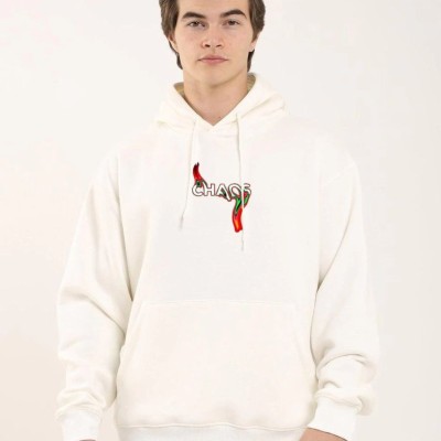 Erkek 3 İplik Pamuklu Kapüşonlu Baskılı Cepli Oversize Sweatshirt Hoodie - Beyaz