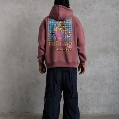 Erkek 3 İplik Pamuklu Kapüşonlu Baskılı Cepli Oversize Sweatshirt Hoodie - Gül Kurusu