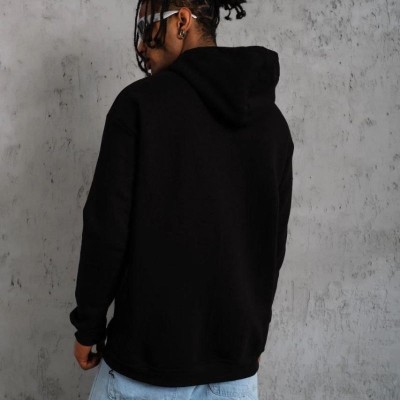 Erkek 3 İplik Pamuklu Kapüşonlu Baskılı Cepli Oversize Sweatshirt Hoodie - Siyah