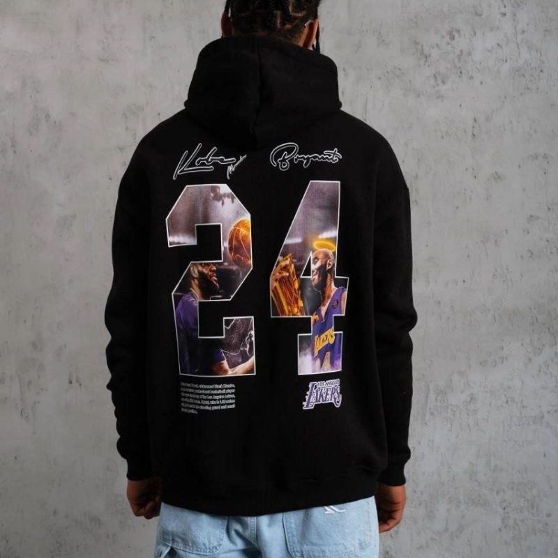 Erkek 3 İplik Pamuklu Kapüşonlu Baskılı Cepli Oversize Sweatshirt Hoodie - Siyah
