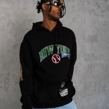 Erkek 3 İplik Pamuklu Kapüşonlu Baskılı Cepli Oversize Sweatshirt Hoodie - Siyah