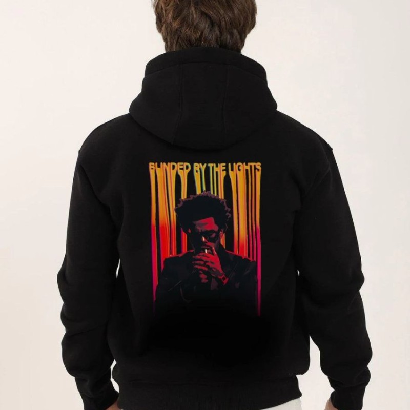 Erkek 3 İplik Pamuklu Kapüşonlu Baskılı Cepli Oversize Sweatshirt Hoodie - Siyah