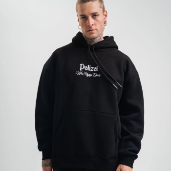 Erkek 3 İplik Pamuklu Kapüşonlu Baskılı Cepli Oversize Sweatshirt Hoodie - Siyah