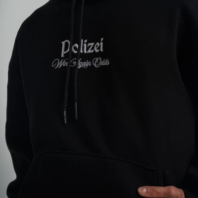 Erkek 3 İplik Pamuklu Kapüşonlu Baskılı Cepli Oversize Sweatshirt Hoodie - Siyah