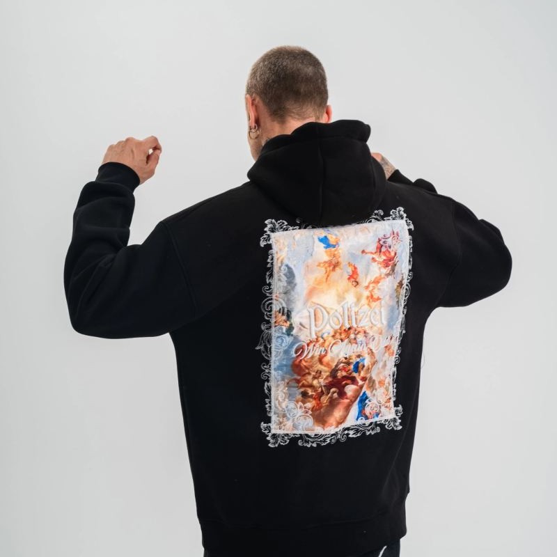 Erkek 3 İplik Pamuklu Kapüşonlu Baskılı Cepli Oversize Sweatshirt Hoodie - Siyah