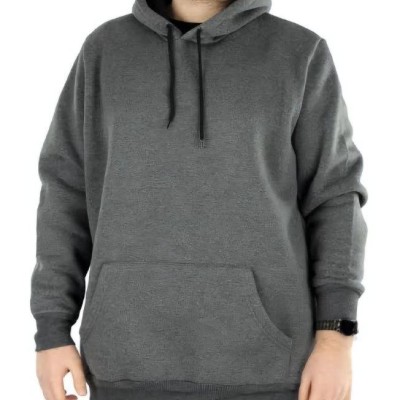 Erkek 3 İplik Pamuklu Kapüşonlu Cepli Oversize Hoodie Sweatshirt - Füme