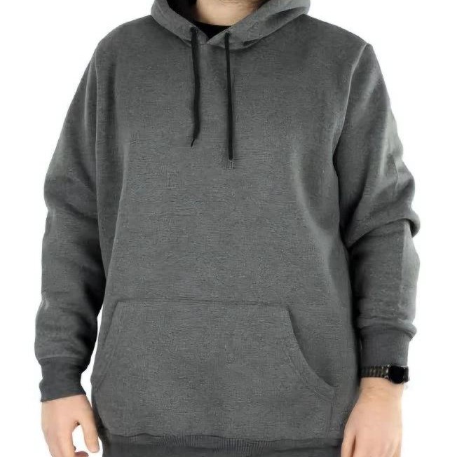 Erkek 3 İplik Pamuklu Kapüşonlu Cepli Oversize Hoodie Sweatshirt - Füme