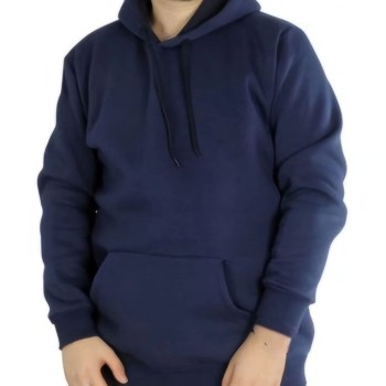 Erkek 3 İplik Pamuklu Kapüşonlu Cepli Oversize Hoodie Sweatshirt - Lacivert