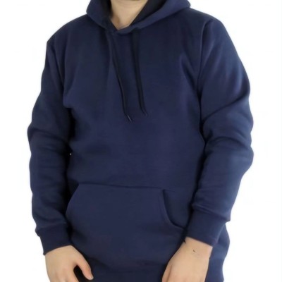 Erkek 3 İplik Pamuklu Kapüşonlu Cepli Oversize Hoodie Sweatshirt - Lacivert