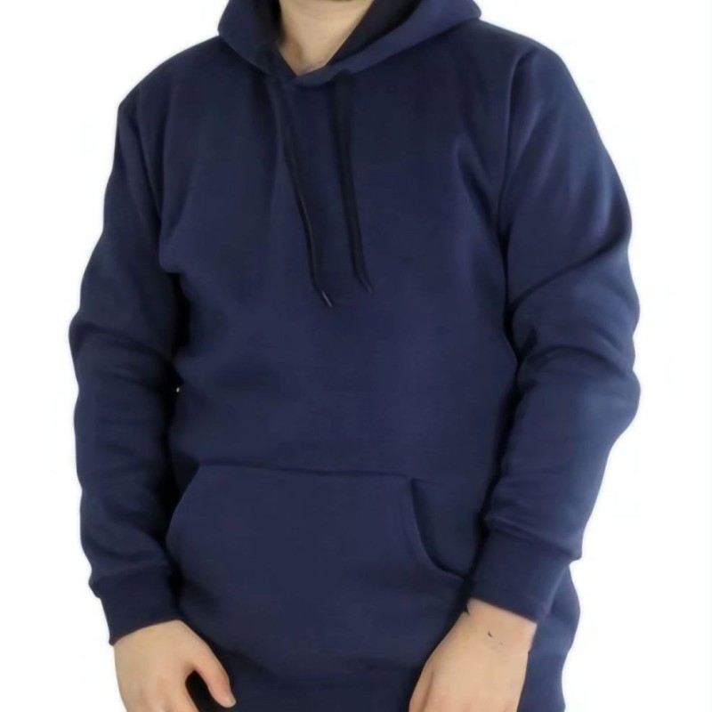Erkek 3 İplik Pamuklu Kapüşonlu Cepli Oversize Hoodie Sweatshirt - Lacivert