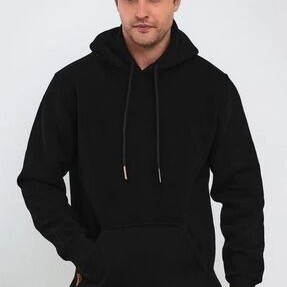 Erkek 3 İplik Pamuklu Kapüşonlu Cepli Oversize Hoodie Sweatshirt - Siyah