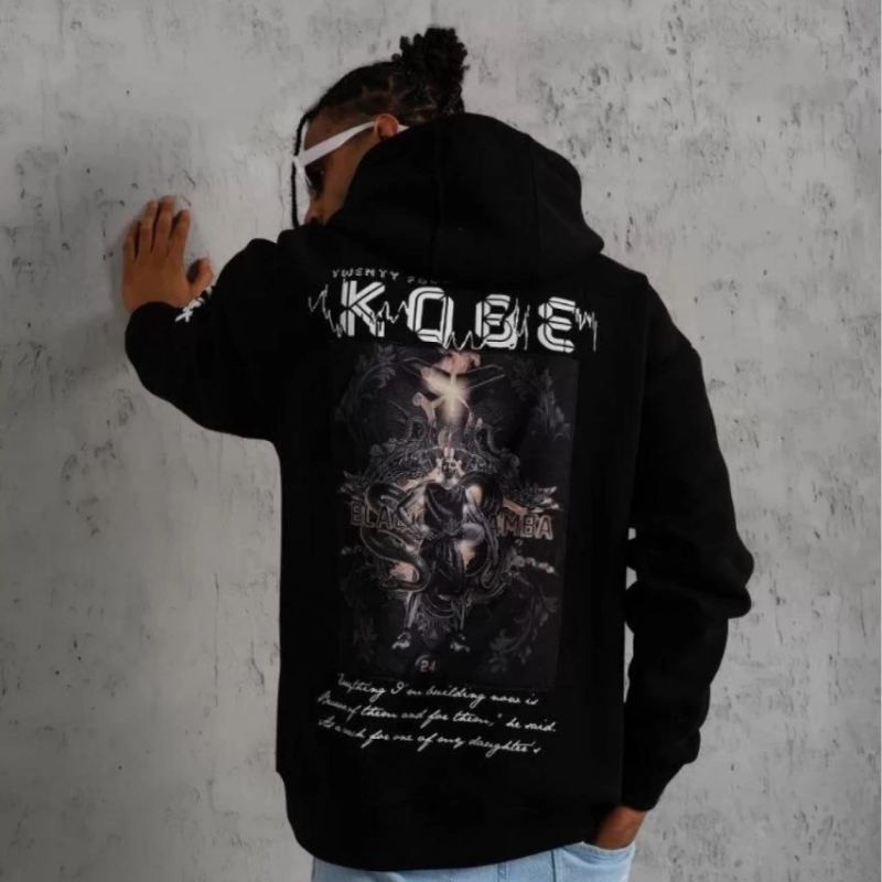 Erkek 3 İplik Pamuklu Kapüşonlu Kanguru Cepli Baskılı Oversize Hoodie Sweatshirt - Siyah
