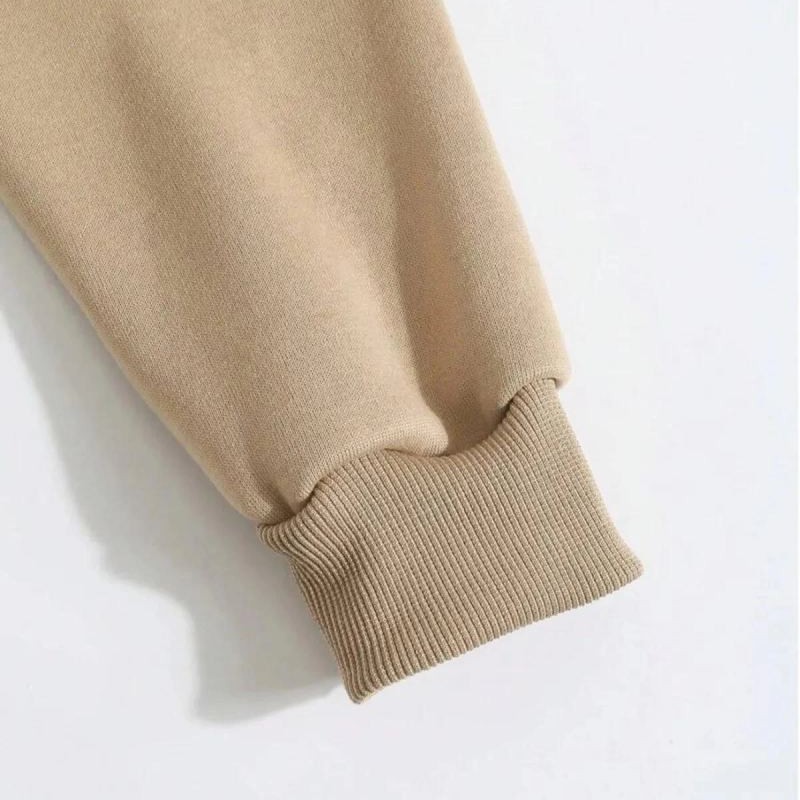 Erkek 3 İplik Pamuklu Kapüşonlu Kanguru Cepli Sweatshirt Hoodie -  Bej