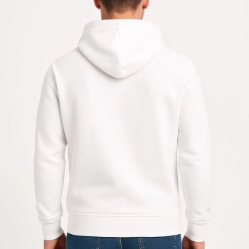 Erkek 3 İplik Pamuklu Kapüşonlu Kanguru Cepli SweatShirt hoodie - Beyaz