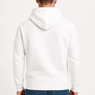 Erkek 3 İplik Pamuklu Kapüşonlu Kanguru Cepli SweatShirt hoodie - Beyaz