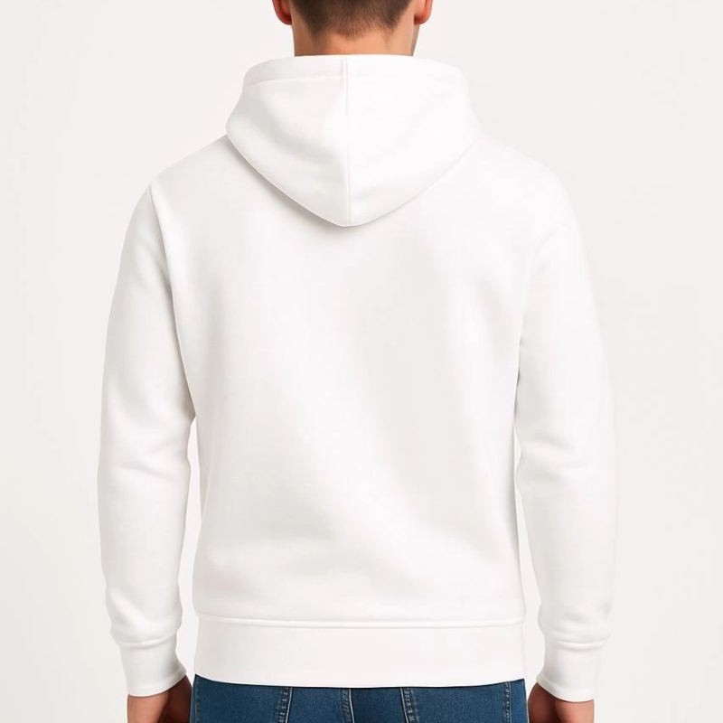 Erkek 3 İplik Pamuklu Kapüşonlu Kanguru Cepli SweatShirt hoodie - Beyaz