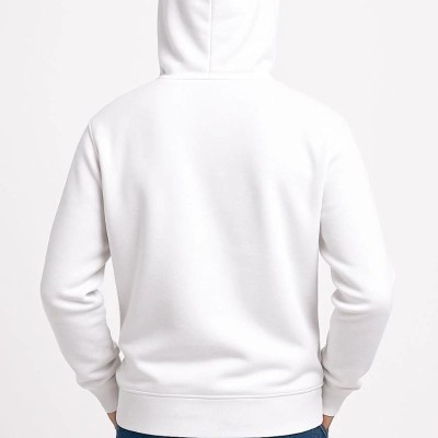 Erkek 3 İplik Pamuklu Kapüşonlu Kanguru Cepli SweatShirt hoodie - Beyaz