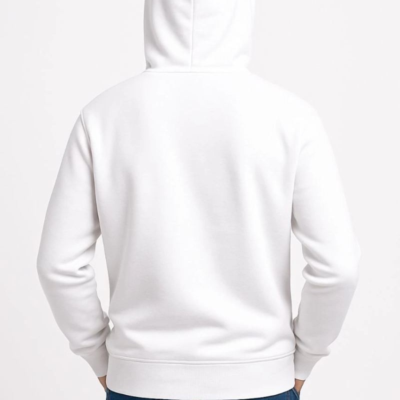 Erkek 3 İplik Pamuklu Kapüşonlu Kanguru Cepli SweatShirt hoodie - Beyaz