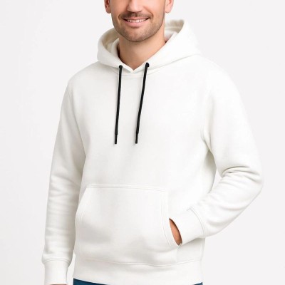 Erkek 3 İplik Pamuklu Kapüşonlu Kanguru Cepli SweatShirt hoodie - Beyaz