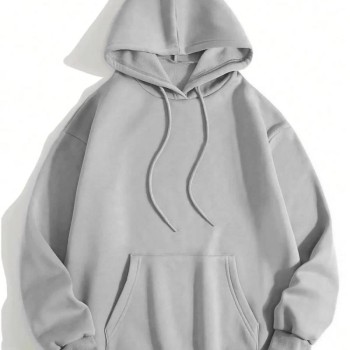 Erkek 3 İplik Pamuklu Kapüşonlu Kanguru Cepli Sweatshirt Hoodie - Boyalı Gri