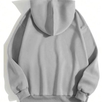 Erkek 3 İplik Pamuklu Kapüşonlu Kanguru Cepli Sweatshirt Hoodie - Boyalı Gri