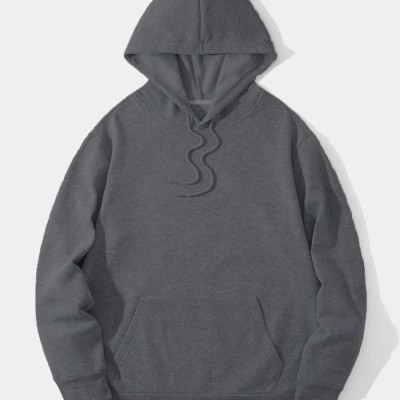 Erkek 3 İplik Pamuklu Kapüşonlu Kanguru Cepli Sweatshirt Hoodie -  Füme