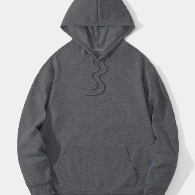 Erkek 3 İplik Pamuklu Kapüşonlu Kanguru Cepli Sweatshirt Hoodie -  Füme