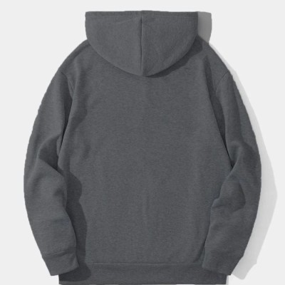 Erkek 3 İplik Pamuklu Kapüşonlu Kanguru Cepli Sweatshirt Hoodie -  Füme