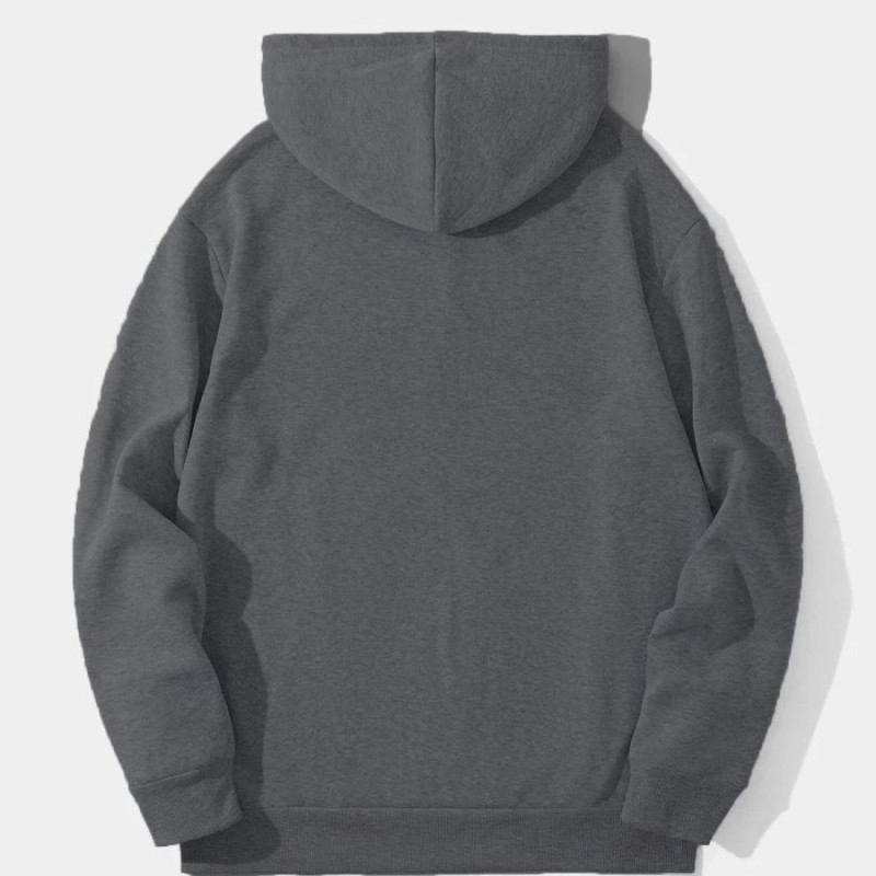 Erkek 3 İplik Pamuklu Kapüşonlu Kanguru Cepli Sweatshirt Hoodie -  Füme