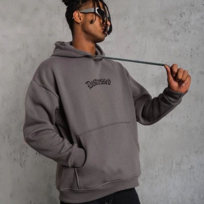 Erkek 3 İplik Pamuklu Kapüşonlu Kanguru Cepli Sweatshirt Hoodie -  Gri